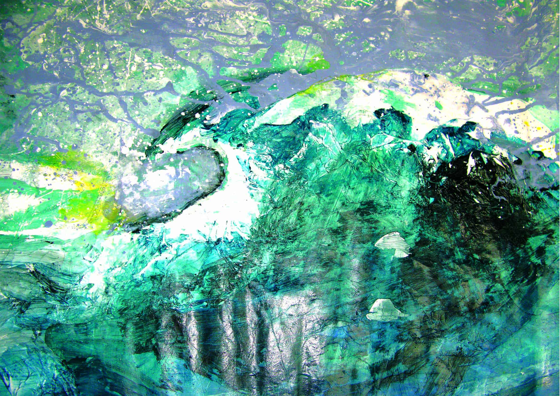 "Vague" réalisation d'une composition collective sur le thème des 5 éléments par groupe de 3 à 5 enfants pendant l'atelier  "Peinture et musique" © Môm'artre