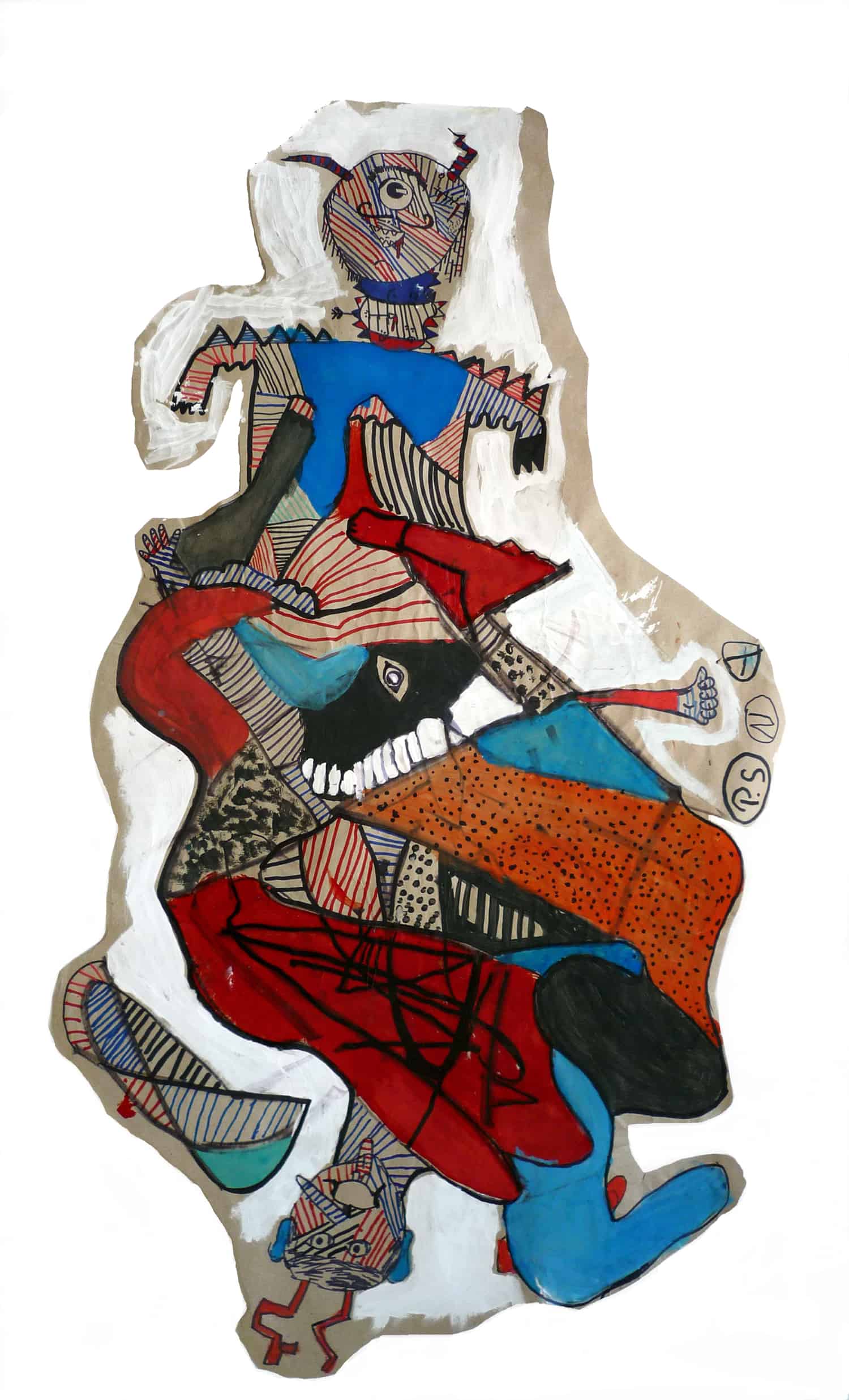 "Cadavre exquis" composition collective remplie par les enfants, qui donne un dessin unique aux multiples facettes © Môm'artre